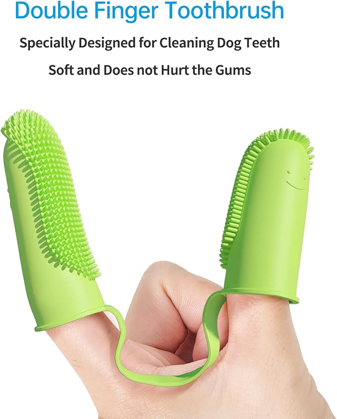 Double-Finger Dog Toothbrush 2 Pack | 135° Surround Bristles Easy Teeth Cleaning Dental Care for Puppies Cats Small Pets