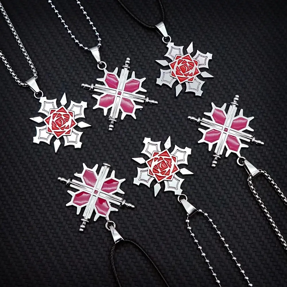 Vampire Knight Necklace for Women Men Rose Metal Necklaces Anime Jewelry Pendant Chains Choker Collares Charm