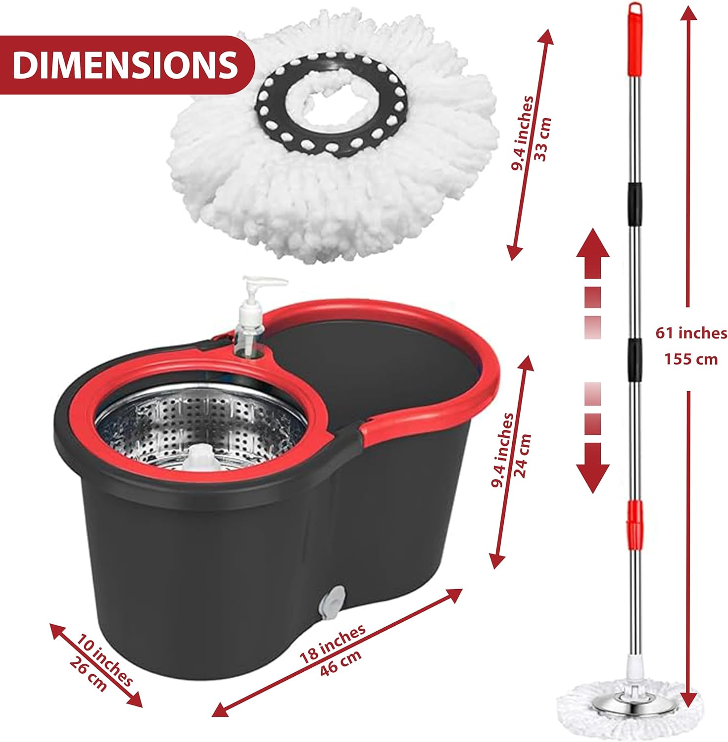 Viral Multicolor 360° Spin Mop and Bucket Set with 3 Microfiber Cleaning Mop Refills, Stainless Steel Adjustable Extended Handle, Non-Slip Design