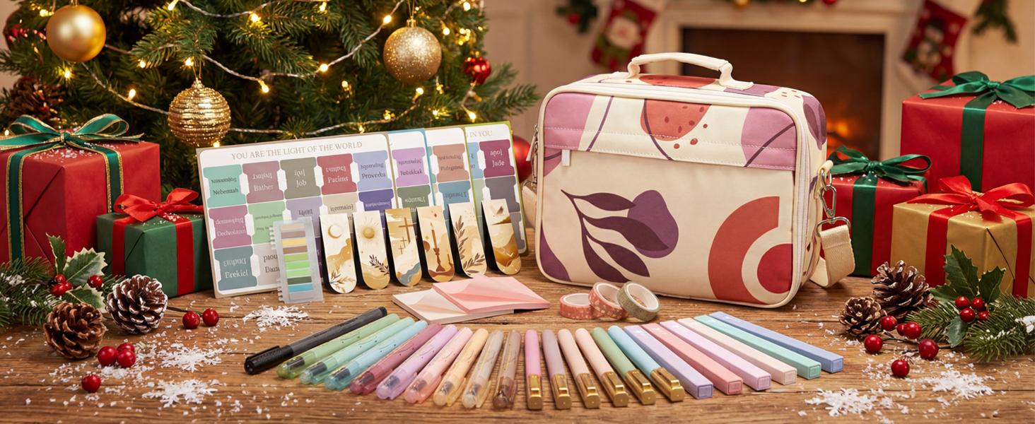 WEMATE 76 PCS Bible Study Supplies Kit with Bible Case - 15 No Bleed Highlighters & Pens, Washi Tape, Transparent Sticky Notes, Prayer Cards Journaling Set Gift for Women, Fun Creative Gift for Home Office School Business Learning Materials Sketch Books