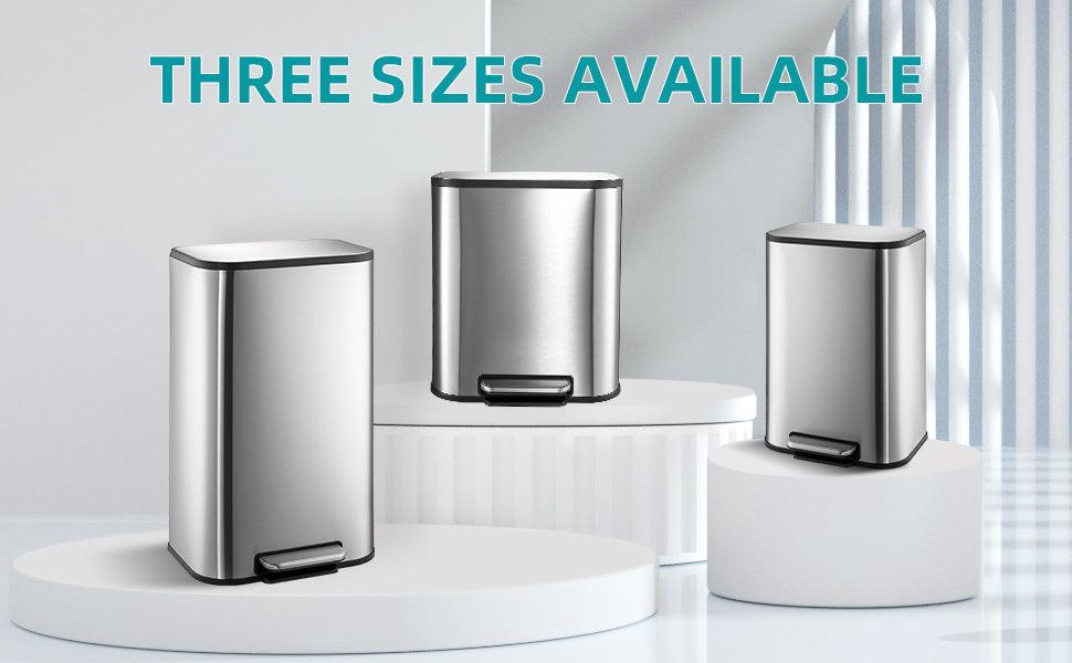 【Garvee】【GARVEE】Stainless Steel Trash Cans in Various Sizes (3.2 to 50 Liters) with Step-On Pedal, Soft Close Lids, Inner Buckets, and Fingerprint-Resistant Finish for Kitchen, Office, and Home Use
