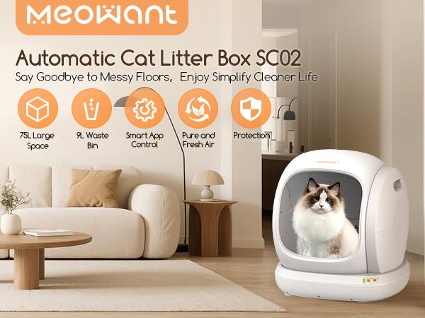 Meowant 75L Large automatic litter box with APP Control Pee Guard Odor Removal Easy Installation for Multiple Cats，Valentine's Gift, SC02 Litterbox