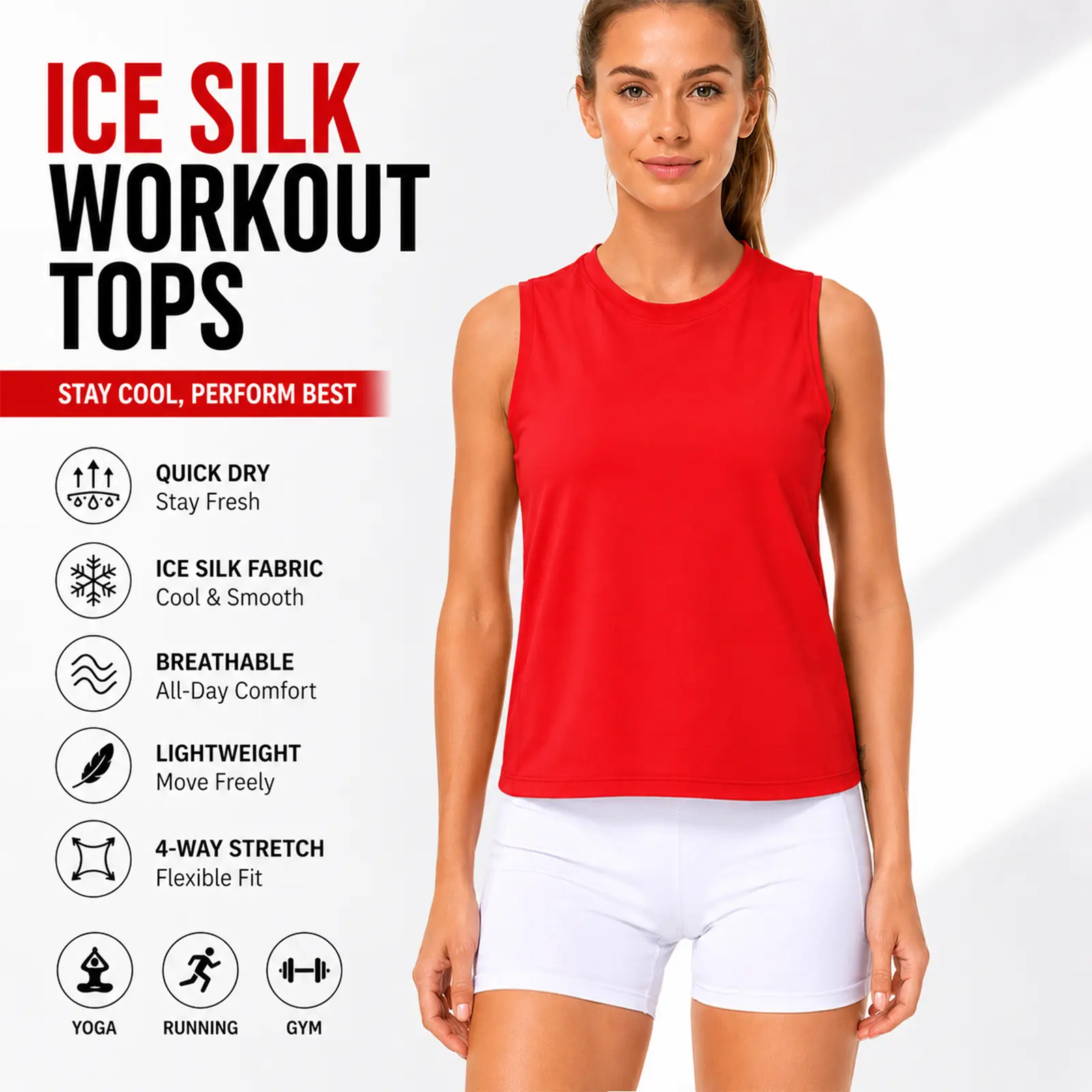 THE GYM PEOPLE Women's Ice Silk Workout Tops - Quick Dry Sleeveless Athletic Shirts for Yoga, Running, Gym & Fitness #TikTokShopBacktoSchool Sports Vest Top Gym Exercise Activewear,clothes for back to school,first day of school outfits