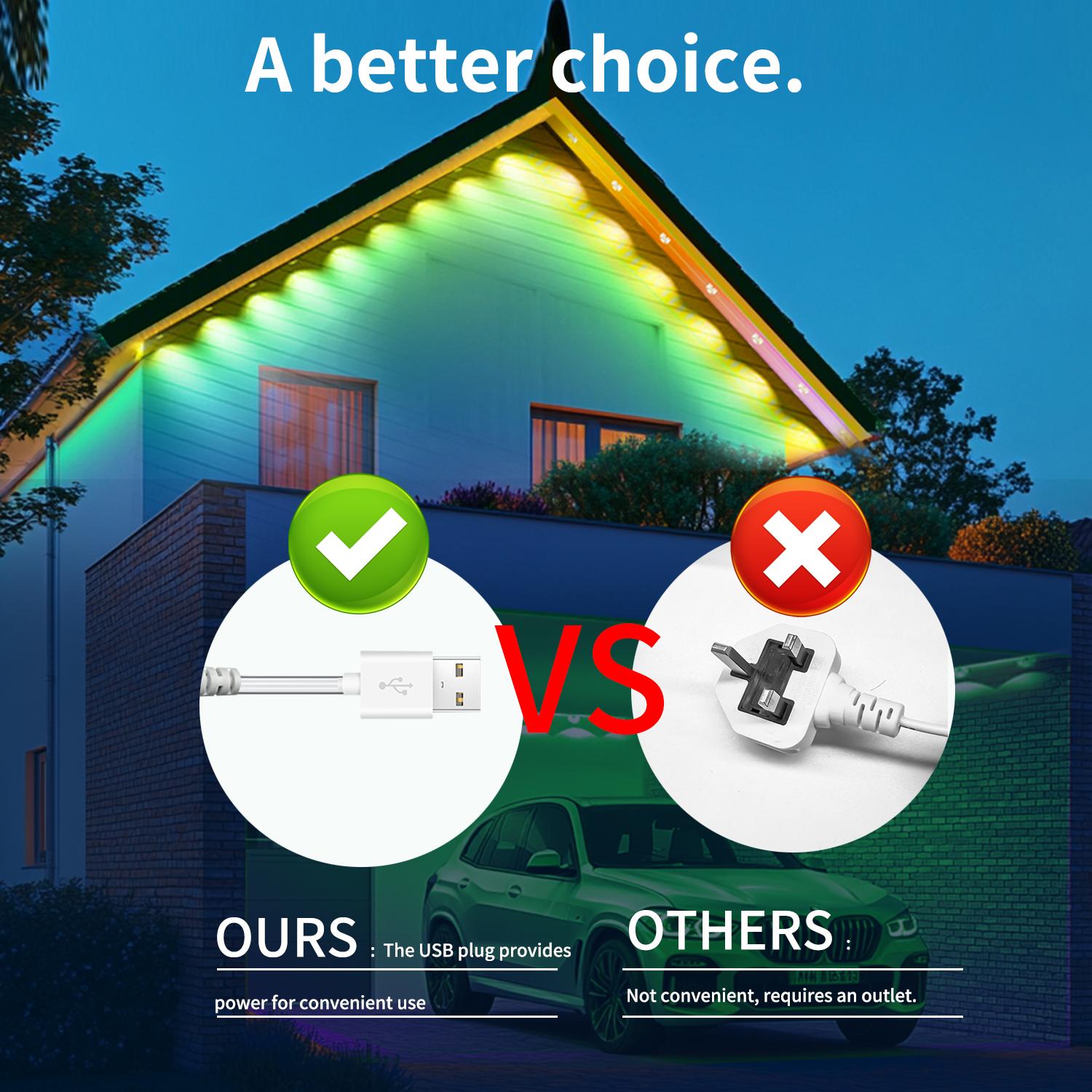 Holiday Lights，DIY LED Scenes Modes for House Roof Decor, Permanent Outdoor Lights, RGB Eave Light, IP67 Waterproof Lighting for House, Smart LED with App/Remote Control for Outdoor Decor, Garden Decor, Party, Holiday, Christmas, Adjustable tuya