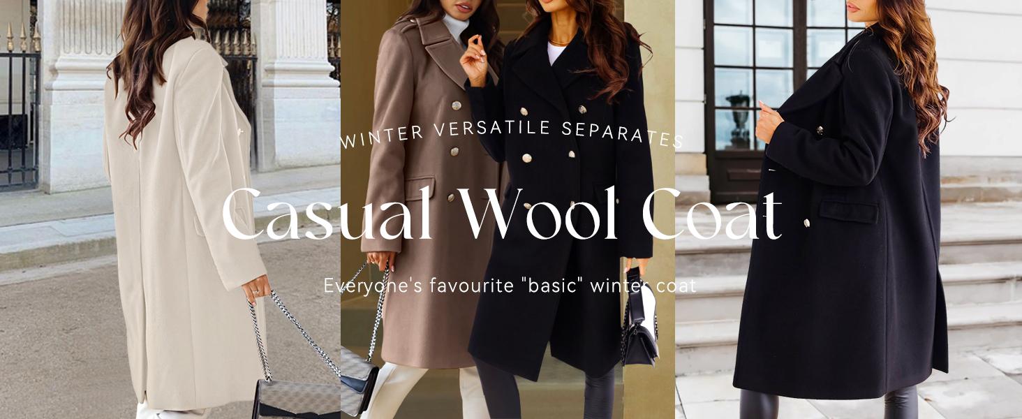 CHARTOU Women's Winter Jacket Double-Breasted Wool Blend Warm Long Trench Coat