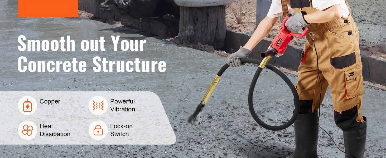 Handheld Concrete Vibrator 800W Electric Vibrator 13000 VPM With 6.6 Ft 2 M Shaft, Portable Pencil Type Cement Vibrator For Air Bubble Elimination, Concrete Mixing, Mortar Work, And Small Construction Projects
