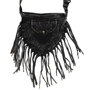karma Nepal Crafts Stonewashed Cotton Fringe  Bag, Boho Hippie Vintage Festival Bag, Ren Faire Bag, Cotton Bag with Fringe, Crossbody Unisex  Bag