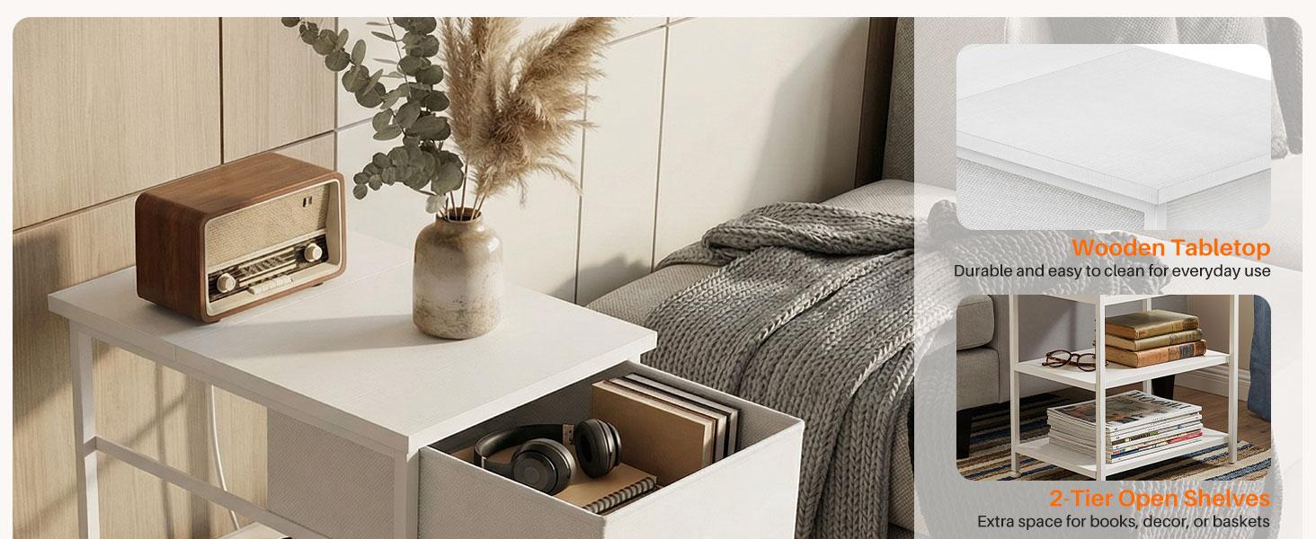 End Table with Shelves and Charging Station, Flip Top Side Table with USB Ports and Outlets, Bedside Table End Table with Shelves and Charging Station, Flip Top Side Table with USB Ports and Outlets, Bedside Table