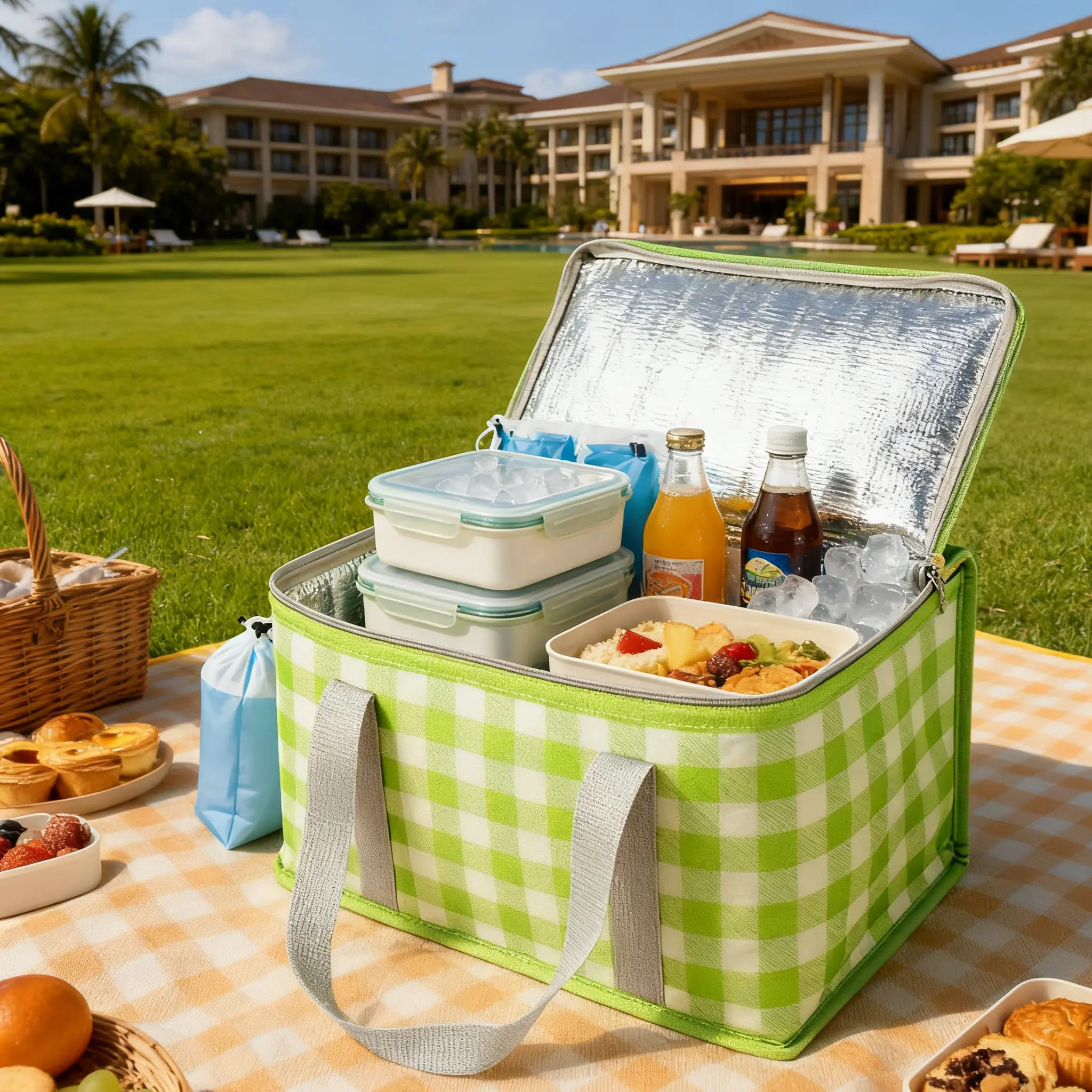 High-Strength Checkered Oxford Cloth Collapsible Foldable Durable Insulated Cooler Bag - Thick Insulation for Hot/Cold Food-Drinks Freshness, Odor-Free, Lightweight Portable Casual Home Storage Bag for Daily Shopping, Ice Retention Cooler, Multifunctional
