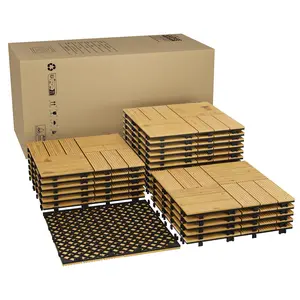22 PCS Acacia Wood Deck Tiles, 12"X12" Solid Wood Interlocking Flooring for Patio & Balcony, All Weather Waterproof Outdoor Indoor Tile for Poolside, Garden, Backyard, Yellow
