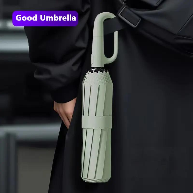 Green Foldable Rainproof Automatic Umbrella, 1 Count Compact Ring Buckle Windproof Reinforced Umbrella, Durable Innovative Sun-Protection Folding Umbrella for Women, Pocket Umbrella, Wind-Resistant Umbrella, UV Umbrella, Suitable for Rainy Days Outdoors