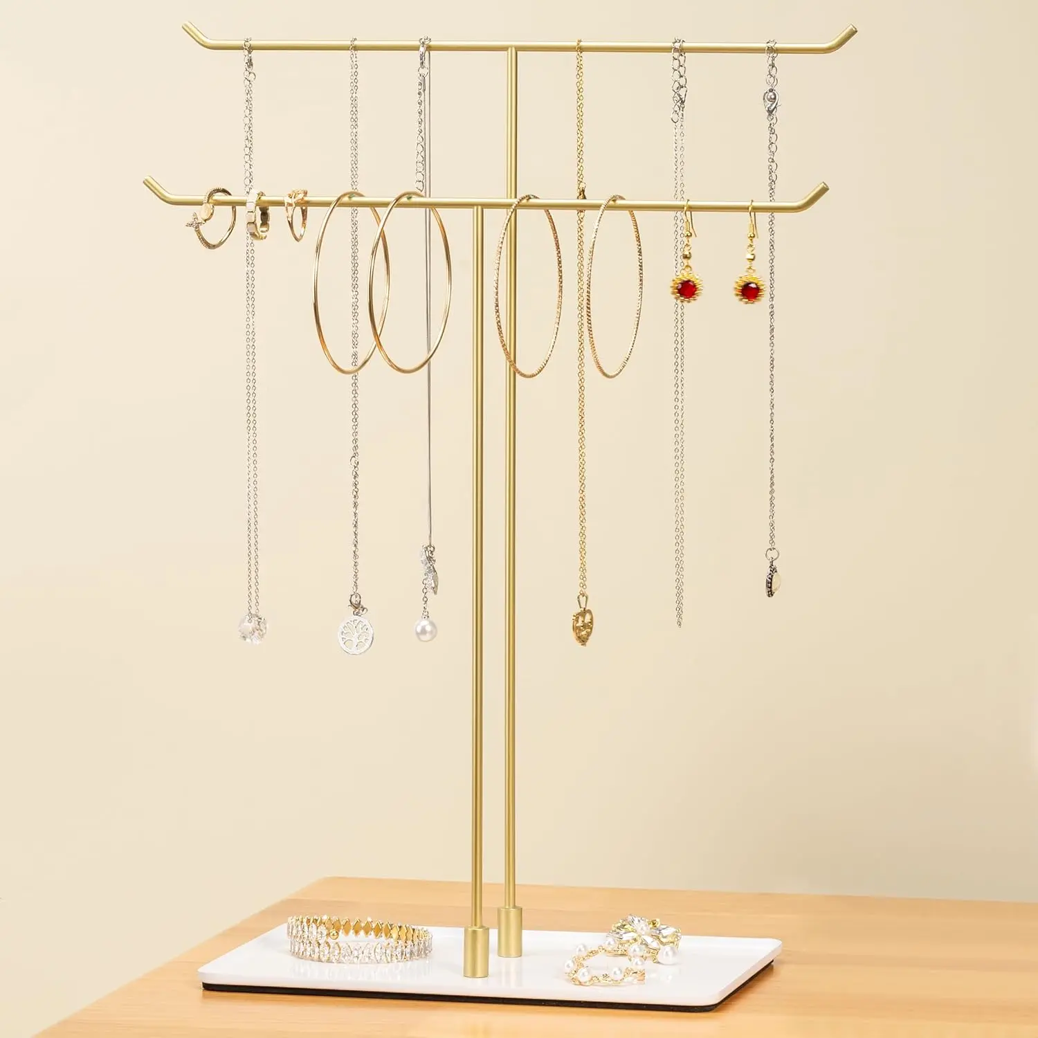 Necklace Holder Jewelry Stand Organizer for Necklaces and Bracelets, Metal Display Stand, Gift for Women, Ideal for Home, Bedroom, or Vanity, Gold