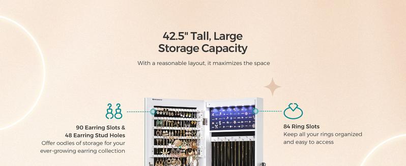 SONGMICS Wall-Mounted Mirrored Jewelry Cabinet JJC99