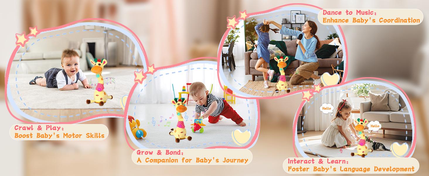 Talking Dancing Giraffe Easter Toy,  Repeat Mimicking, Tummy Time Toy With Volume Adjustment, Glowing Musical Electronic Plush Stuffed Animal Ineractive Toy For Toddlers 1-6 Years Old With 10 Baby Songs, Ideal Gift For Easter Gifts