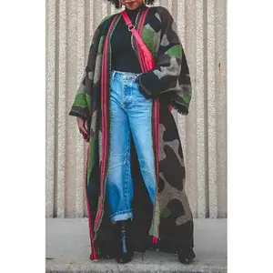 Autumn Winter Women's Large Shawl Scarf �C Army Green Camouflage with Red Stripes, Thickened Warm Fabric, Versatile Style for Daily Wear, Commute & Outdoor Activities........