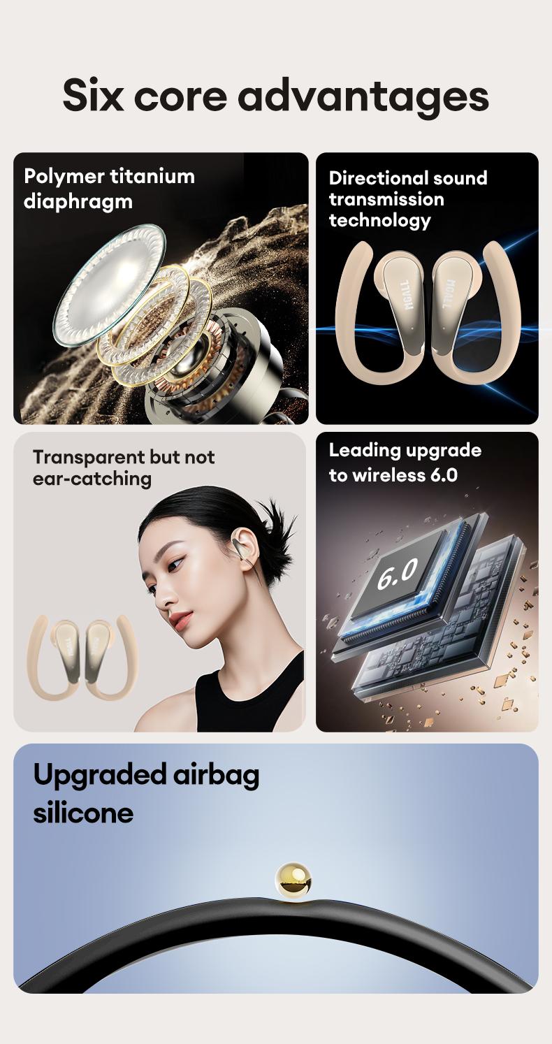 MGALL C09 Open-Ear Wireless Headphones with 2025 Bluetooth 6.0 ENC Call Noise Reduction Berlin Super Sense Sound Comfortable No-Pain Listening for Long Wear Audio Headset for Music Calls & Sports