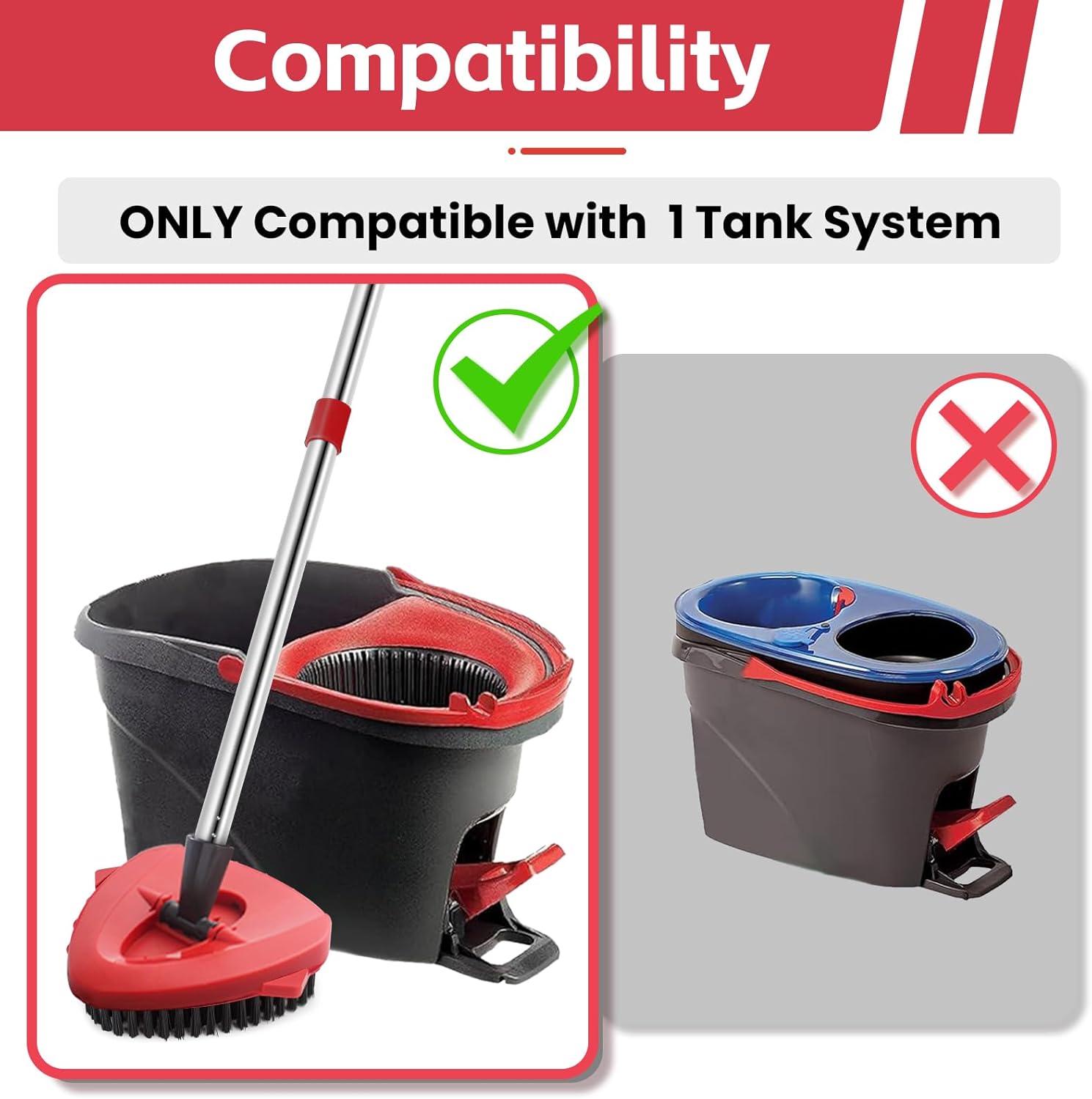 Spin Mop Head Replacement & Shower Floor Scrubber for O Cedar 1-Tank System Microfiber Mop Heads Easy Cleaning Floor Head Mop Set with 4 Refills 30-58in Handle for Wood Tile Laminate Marble