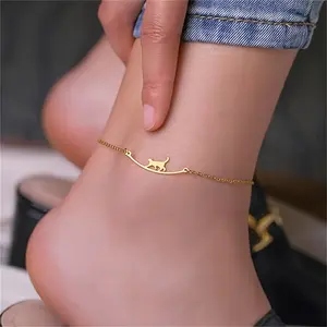 Women's Stainless Steel Cat Anklet for Beach, Adjustable Ankle Bracelet Jewelry, Cute Animal FootJewelry for Summer Beach, Perfect Gift for Christmas Lovers