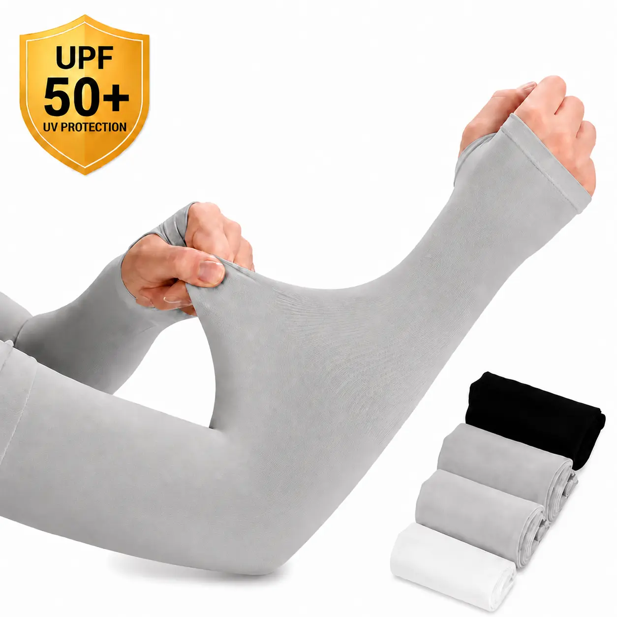 UPF 50+ Cooling Arm Sleeves with Thumb & Watch Hole, UV Sun Protection Compression Sleeves for Men Women, Outdoor Sports Gardening