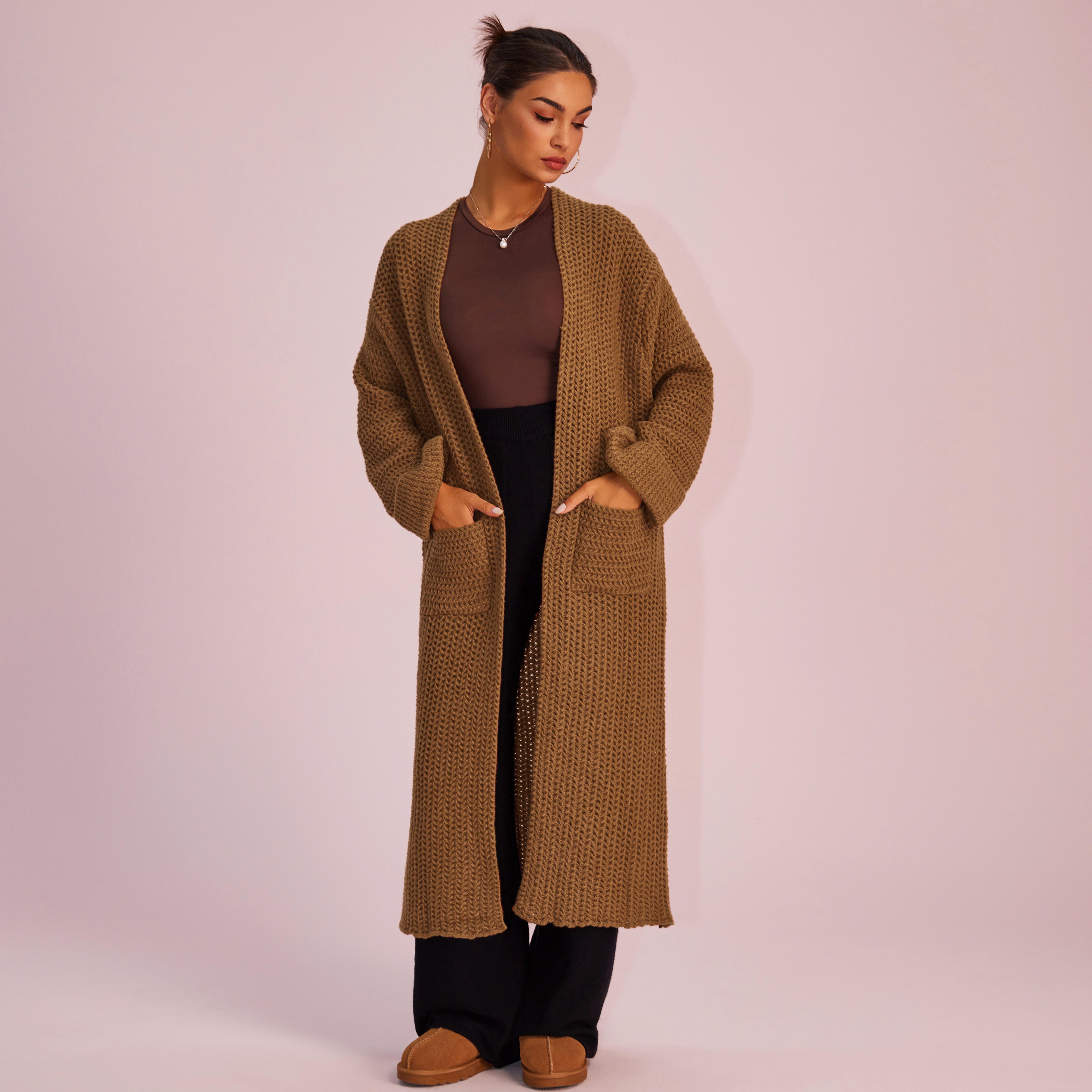 Joyfunear Women's autumn and winter knitted long sleeved hoodie casual home cardigan long sweater with pockets