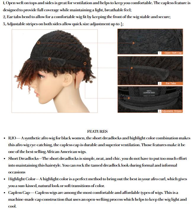 Noble 9.5 Inch Short Dreadlocks Ombre #4/130J Afro Wigs Synthetic Hair