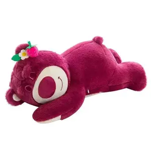Cute and unlucky bear plush toy, pink sleeping pillow/cushion, stuffed animal, perfect as a birthday gift for girls. squishy plushie soft huggable stuff box