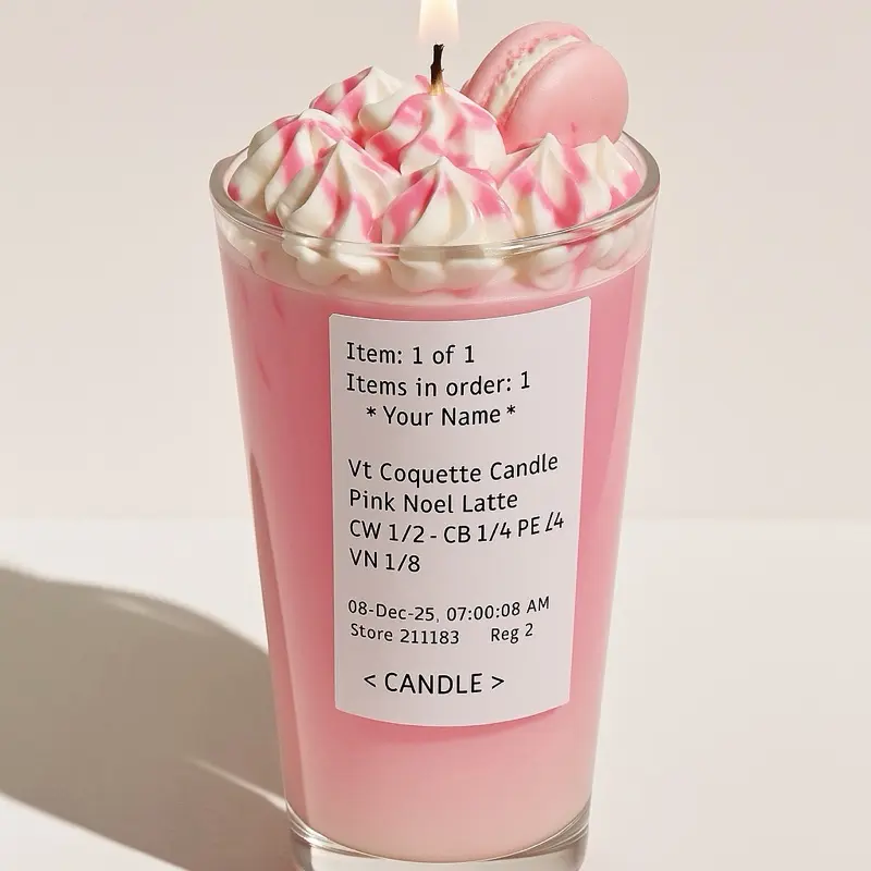 Coquette Blush Pink Christmas Household Candle - Fragrance Scent, Vanilla Aroma, Cozy Home Decor Piece with Durable Wreath Topper