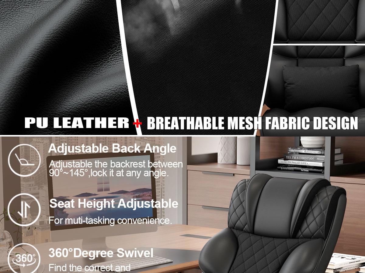 Vonesse Big and Tall Office Chair, Computer Chair with Soft Adjustable Armrests, Ergonomic Gaming Chair with Breathable Linen Design, Executive Chairs with Footrest V3048A