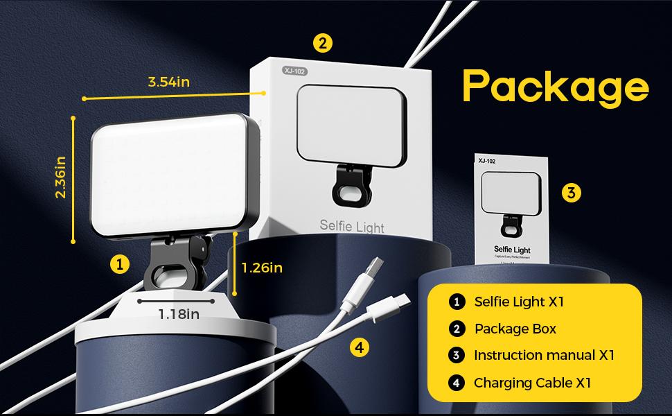 LED Portable Selfie Light, 60 LEDs, Rechargeable 800mAh, Clip-on LED Light Panel, Dimmable 3000-6500K, CRI 97+, 3 Lighting Modes, Suitable for Mobile Phones, iPhones, Webcams, Laptops, Photos, Makeup