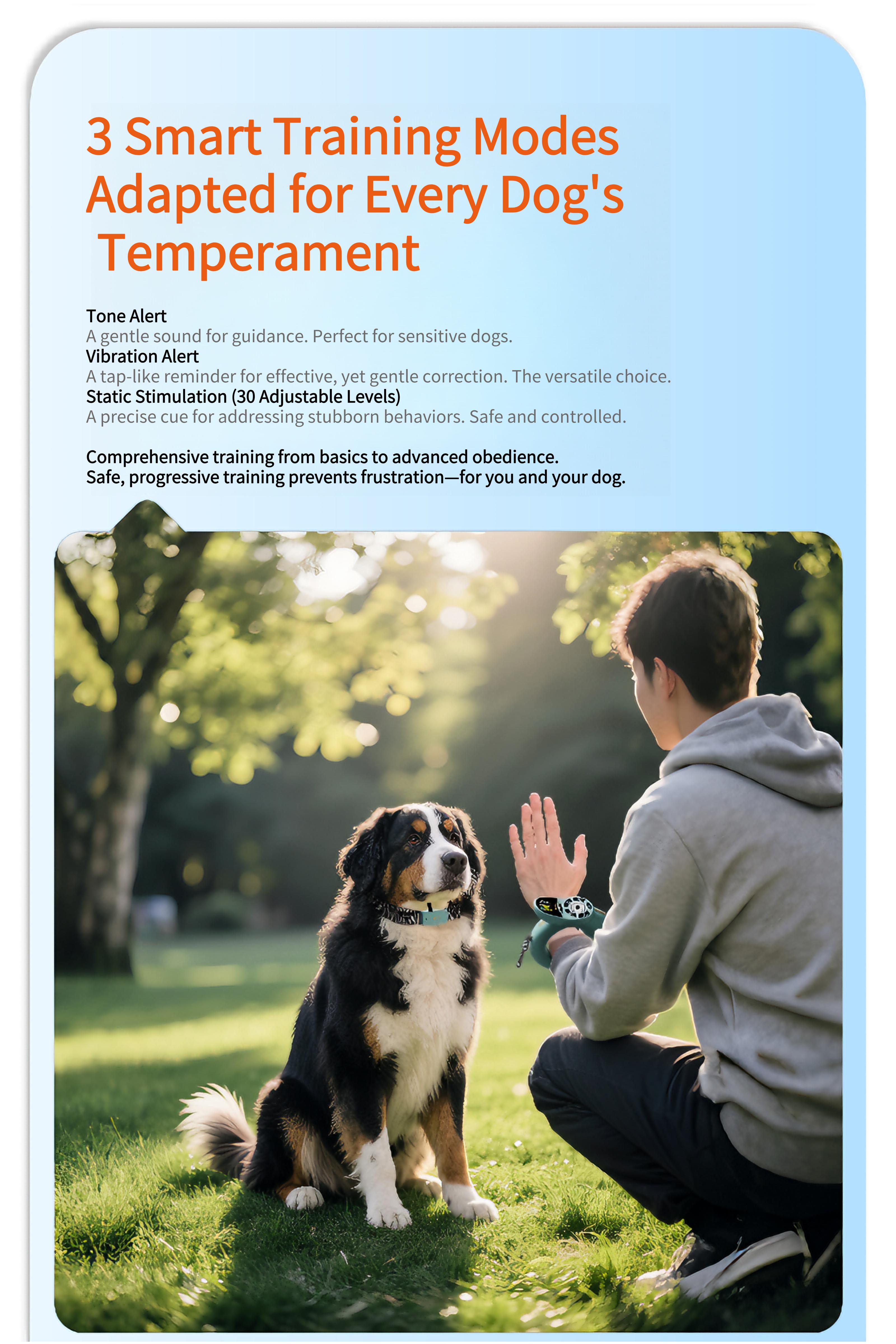 Luckymyth - Dog Training Collar  Leash – 3200ft remote control- built-in light- IP67 waterproof- magnetic charging- 30 static levels + 10 vibration/sound modes-fits dogs 10–120 lbs- integrates both leash and training capabilities-Handles two dogs at once