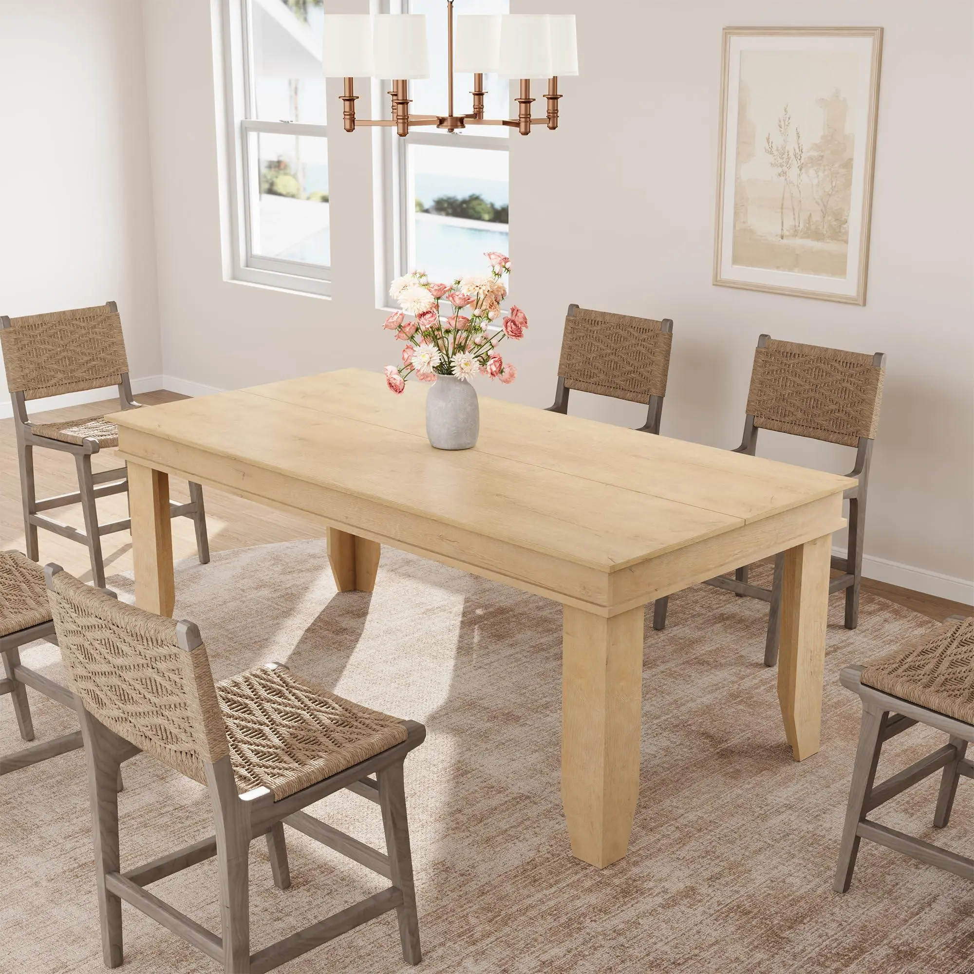 Farmhouse Dining Table for 6-8 People, 71" Long Wood Kitchen Table with Sturdy Frame & Rustic Wooden Finish, Large Rectangular Tables for Kitchen