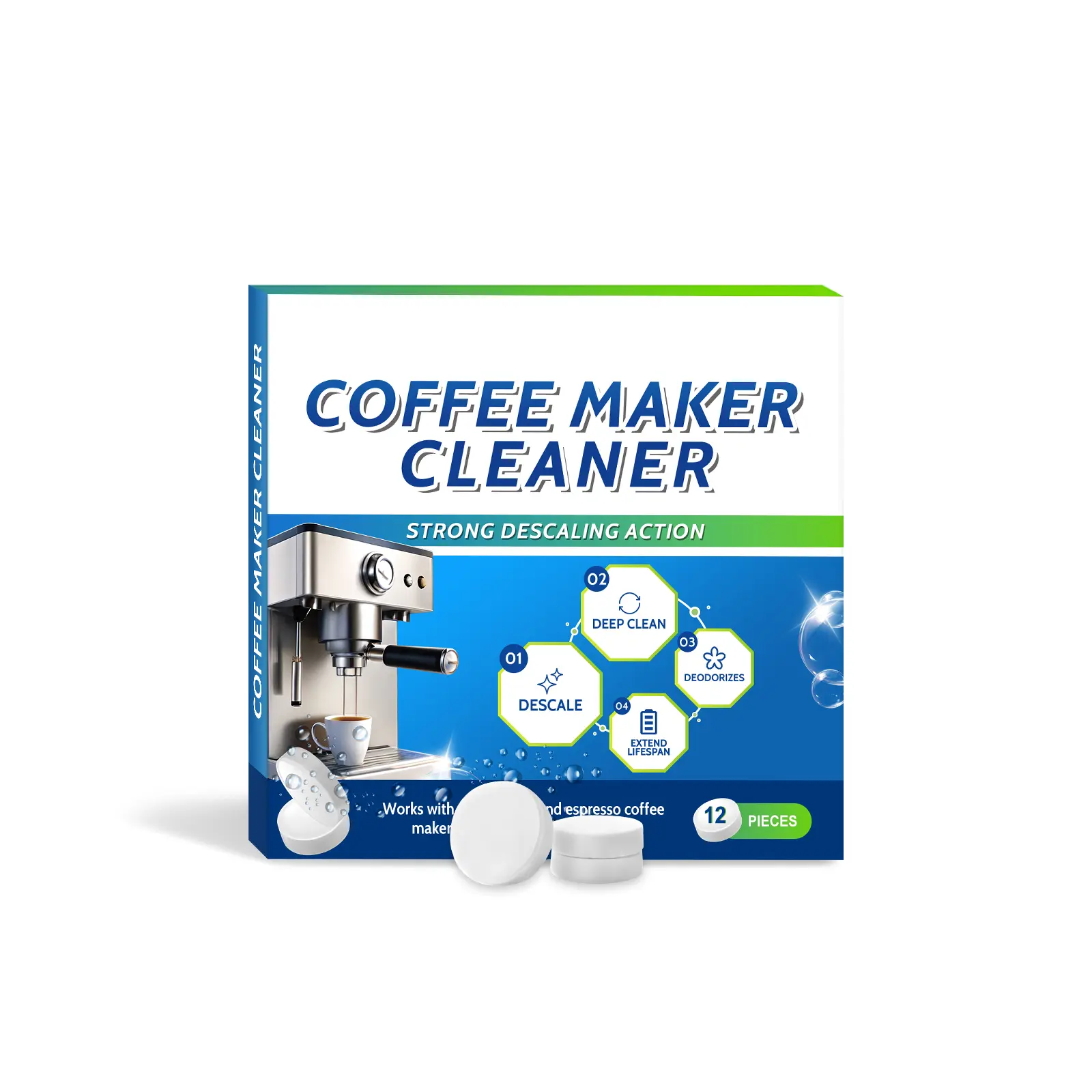 Universal Coffee Machine Cleaning Tablets - Coffee Maker Descaler for Stain & Limescale Removal, Mild Daily Maintenance, Portable Home Kitchen Essential (TikTok Viral)