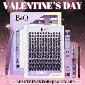 B&Q Victory Lash Kit l 0.05mm Invisible Band Individual Manga Lashes,C Curl for DIY Eyelashes Extension,Waterproof Spiky Anime Lash Valentine Gif