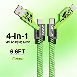 4-in-1 Multi 240W Fast Charging super Cable with USB A Type C Lightning for iPhone17&Samsung Laptops Charger Braided Data Cable 4ft 5ft 6.6ft Lengths for Gaming Office Car Travel Compatible