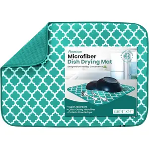 Dish Drying Mat – Microfiber Kitchen Mat - Super Absorbent & Quick Dry Dish Drying Pad for Dishes, Utensils, Pots & Pans – Large Reversible Mat for Kitchen Countertops & Coffee Bar – Green