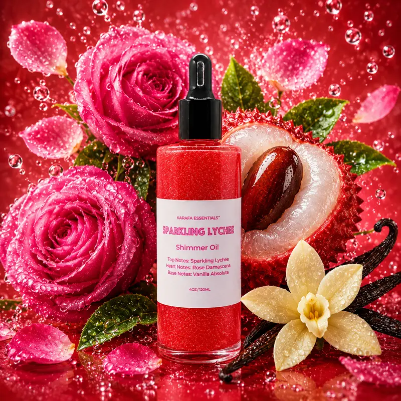 Sparkling Lychee Moisturizing Body Oil with Sparkling Lychee Rose Damascena Vanilla Absolute