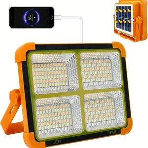 Upgraded Solar LED Work Light with Magnetic Hook - Adjustable Brightness, Dual Solar/USB Charging, 2400mAh Battery, Ideal for Camping, Hiking, Emergency Situations - Perfect Festival Gift, Solar Camping Lantern, Portable Outdoor Lighting