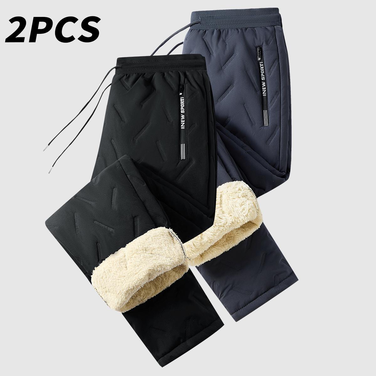 Men’s Warm Thermal Winter Snow Pants Ideal for Workouts & Outdoor Activities Machine Sweatpants Men Perfect for Extreme Cold Weather Layered Solid Color Design Regular Fit Menswear Top Stylish Trousers Men’s Casual Plain drawstring waistband