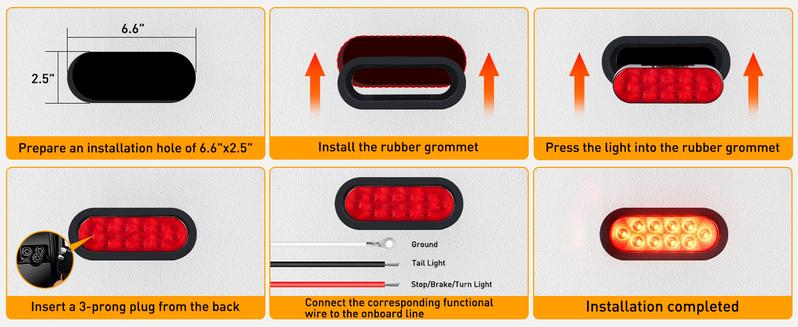 Nilight 6"Oval Red LED Tail 2PCS w/Surface Mount Grommets Plugs IP65 Waterproof Stop Brake Turn Trailer Lights for RV Truck Jeep