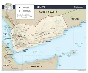 Yemen Physical Geography Geographic Physiographic Map Country Nation Print