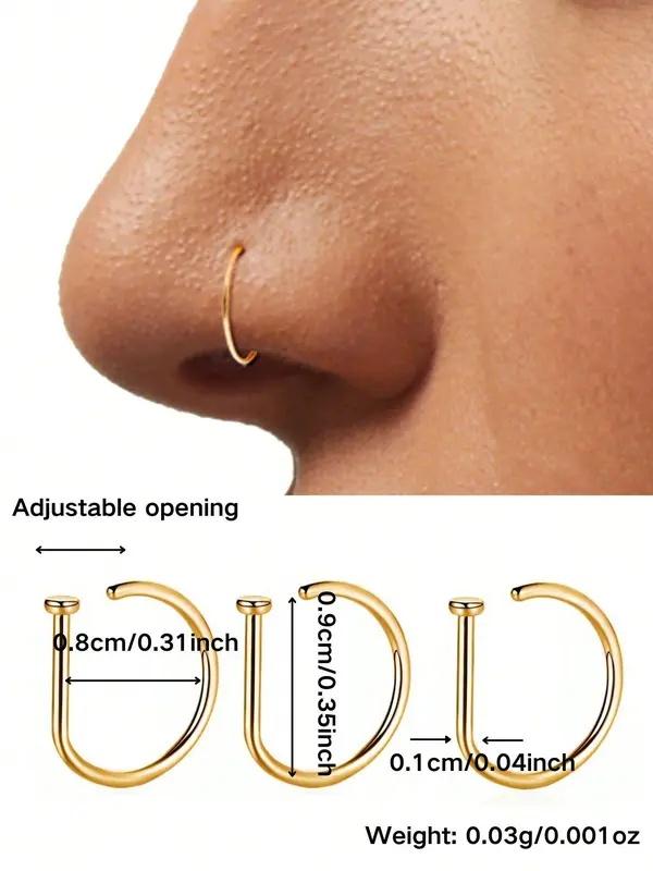 Women And men Fake Piercing Nose Ring Gold Stainless Steel D-Type Simple American Style Personalized Letters Hip-Hop Street Style Non Perforated Accessories Fake Nose Studs Women And men Fake Piercing Nose Ring Gold Stainless Steel D-Type Simple American Style Personalized Letters Hip-Hop Street Style Non Perforated Accessories Fake Nose Studs