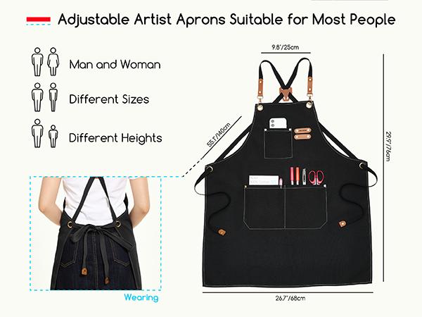 MEEDEN Painting Apron for Men Women: Adjustable Cross Back Waterproof Polyester Canvas Art Apron with 3 Pockets - Artist Apron for Acrylic Oil & Watercolor Painting, Gardening, Cooking