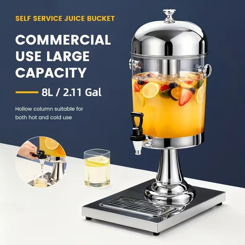 2.1 Gal Stainless Steel Hot & Cold Drink Dispenser, with Stand, Center Ice Core and Drip Trays for Party Use, Water, Beer, Gallon