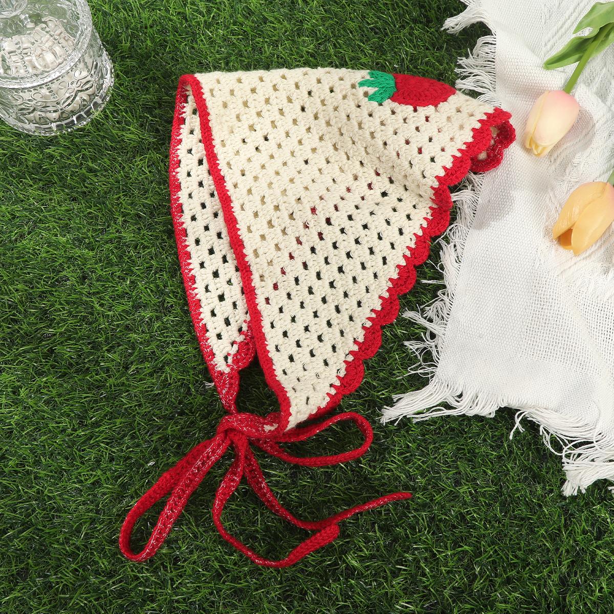AWAYTR Crochet Bandanas Headbands Cute Butterfly Strawberry Hairbands Knitted Headscarf for Women Girls Elegant Head Scarf Head Kerchief 3Pack