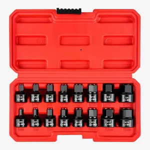 3/8-Inch Drive Low Profile Impact Hex Driver Set, 16-Piece Stubby Hex Bit Socket Set, SAE/Metric, (1/4" - 3/4", 6-19mm) CR-V Steel Tool Kit for Mercedes-Benz Ford & More