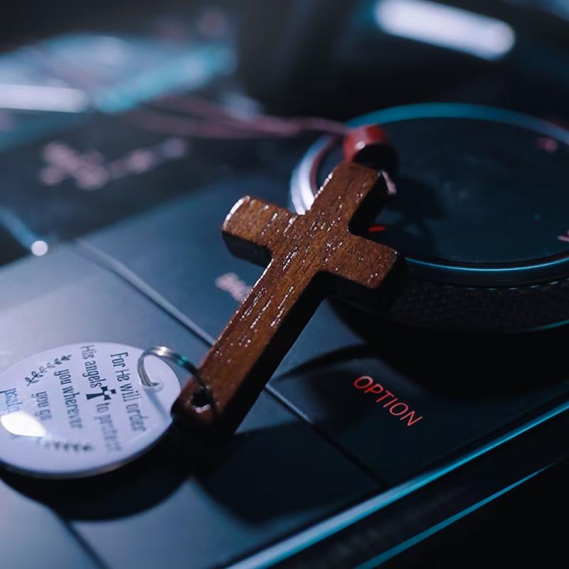 Daily Bible Verse Cross Ornament for Rearview Mirror – Christian Car Pendant with NFC Tag, Hanging Cross for Car Interior or Home, Holiday Gift & Faith Decoration.