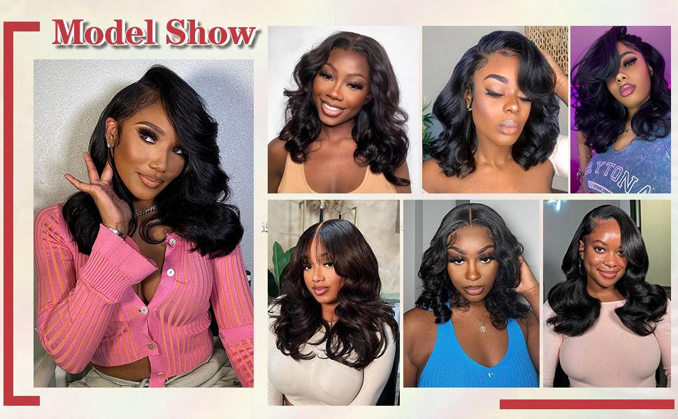 16 Inch Loose Body Wave Bob Wig Human Hair 13x4 HD Lace Frontal Pre-Bleached Knots Natural Hairline 180% Density Glueless Bob Wigs for Black Women