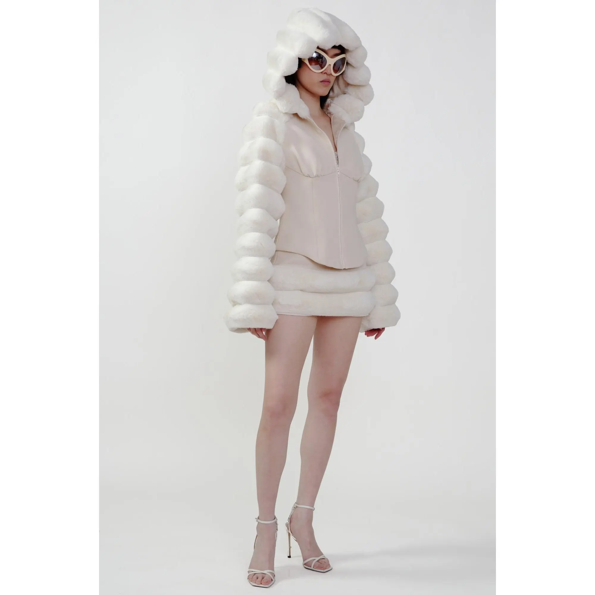 Cream Faux Fur Hooded Jacket