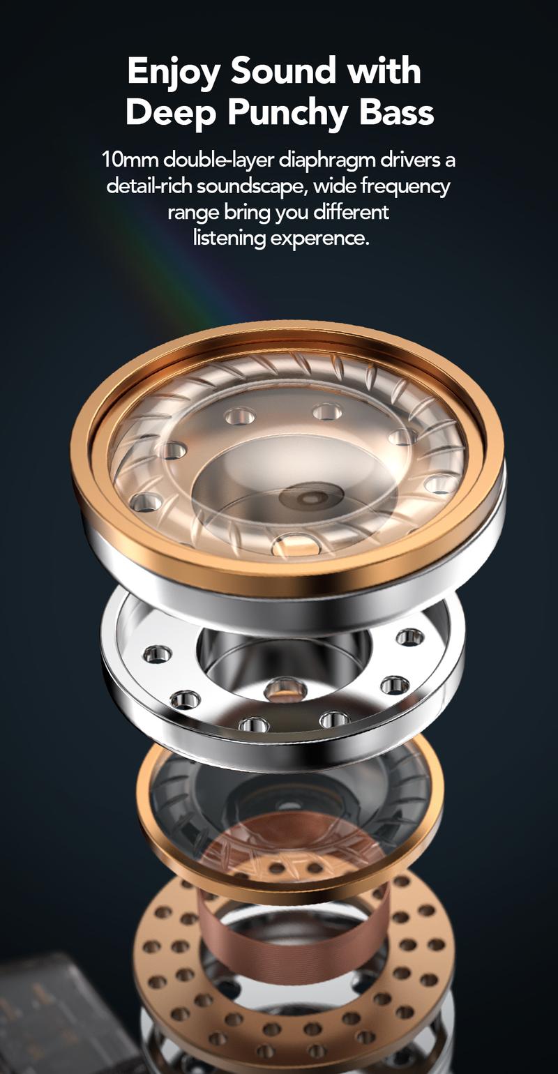 ERAZER XP10 Portable Wired In-Ear Earphone, Wired Headphones With Mic, HiFi Subwoofer Noise Cancelling Wired Earphones for Game Sports, 3D Stereo Sound Headphones For Gym & Sports & Game, Headphones 8D Audio, Electronic Audio Earbud