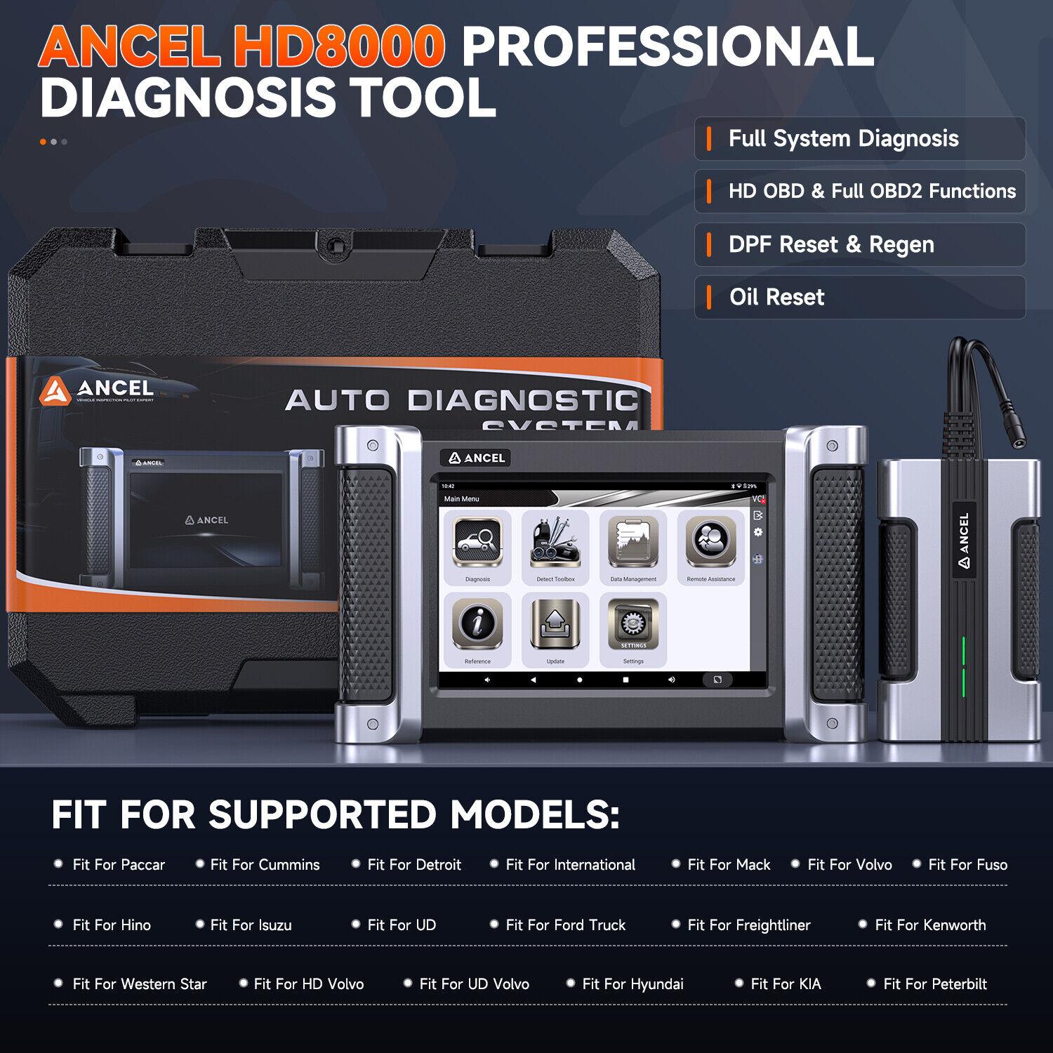 ANCEL HD8000 Diesel Heavy Duty Truck OBD2 Scanner DPF Regen HD Diagnostic Tool ANCEL HD8000 Diesel Heavy Duty Truck OBD2 Scanner DPF Regen HD Diagnostic Tool